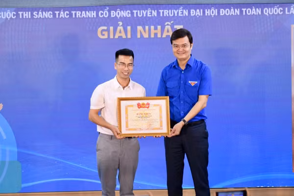Giải nhất cuộc thi thuộc về anh Nguyễn Duy Thành với tác phẩm “Bản lĩnh tự cường - Tiên phong sáng tạo - Khát vọng cống hiến - Làm chủ tương lai” - Ảnh: BTC.