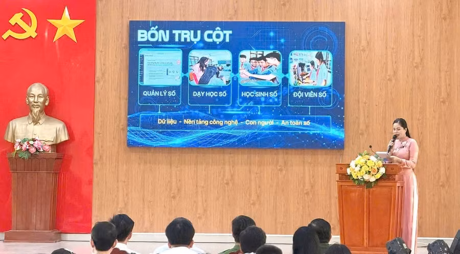 Mô hình “Trường học số” gồm 4 nhóm nội dung trọng tâm, gồm Quản lý số, Dạy học số, Học sinh số và Đội viên số.