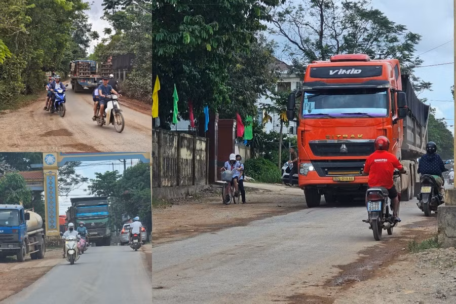 Nhiều rủi ro người dân và học sinh phải đối mặt mỗi khi phương tiện xe tải đi qua. collage-9.jpg