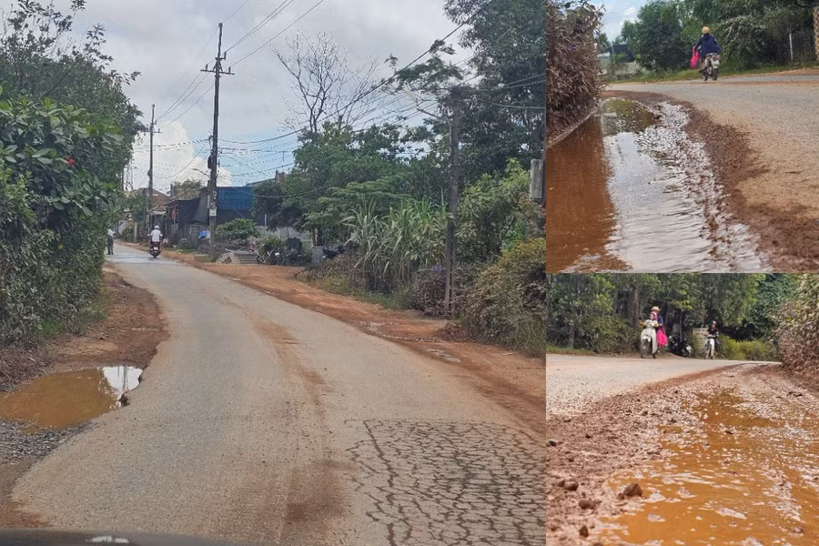 Mặt đường đọng thành vũng bùn và xuất hiện hư hỏng, cản trở lưu thông. collage-7.jpg