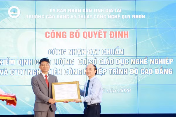 Trường Cao đẳng Kỹ thuật Công nghệ Quy Nhơn được công nhận đạt chuẩn kiểm định chất lượng cơ sở giáo dục nghề nghiệp và CTĐT nghề điện công nghiệp trình độ Cao đẳng.