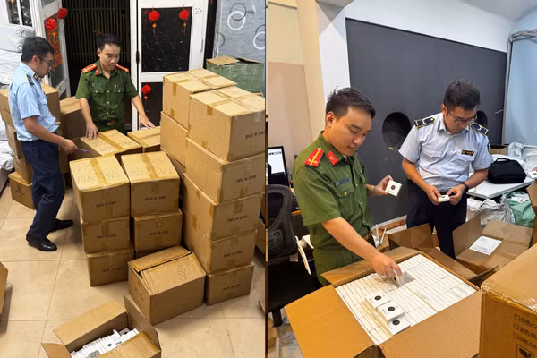 Lực lượng chức năng TP Hà Nội kiểm đếm, niêm phong hàng hóa vi phạm.