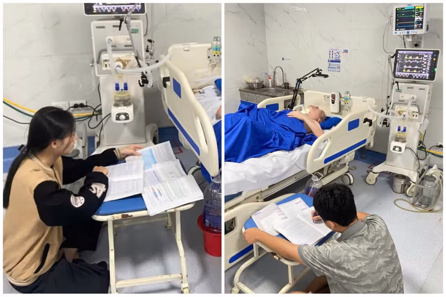 Việc học bên giường bệnh của bố là điều bình thường đối với chị em Hiền. 2aobor0xbwskdncx5gqhq2hlogsxxsg66ust1xmi.jpg