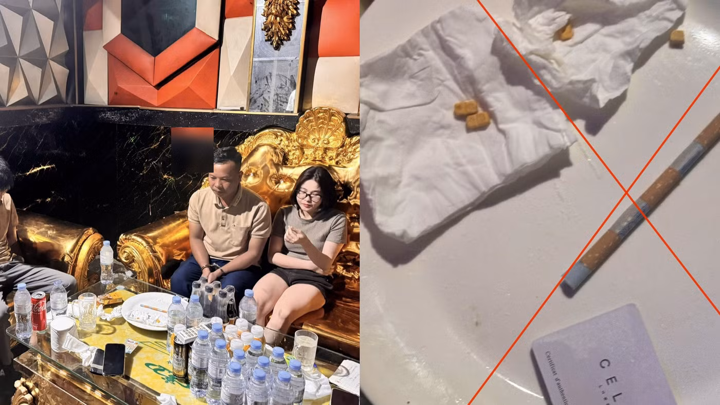 Các đối tượng và ma túy thu giữ tại Phòng VIP 6 quán Karaoke Bảo Châu. Ảnh: Công an tỉnh Hưng Yên