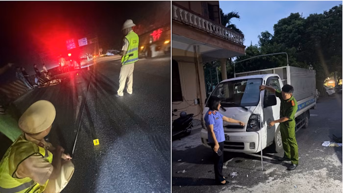 Hiện trường vụ tai nạn và phương tiện được xác định có liên quan. Ảnh: Công an tỉnh Hưng Yên