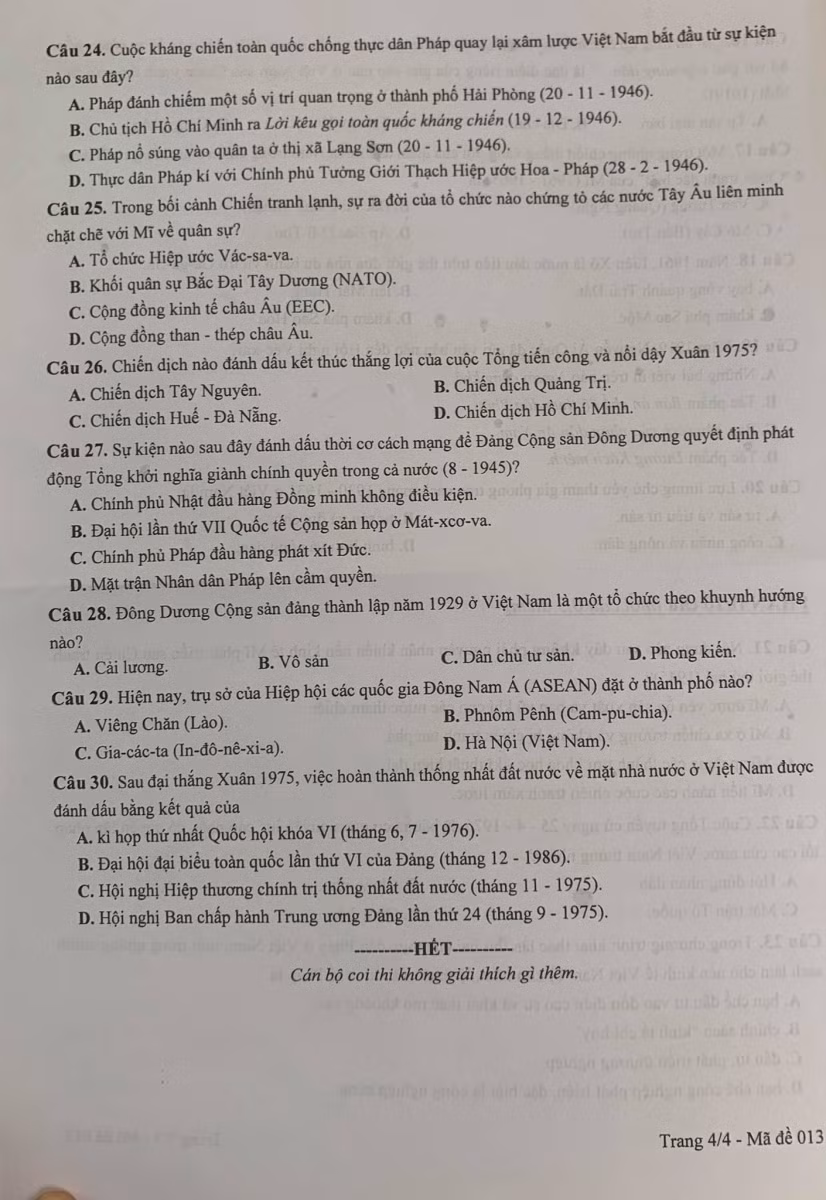 Nhận xét và gợi ý giải đề thi môn Lịch sử kỳ thi tuyển sinh vào lớp 10 Hà Nội ảnh 4