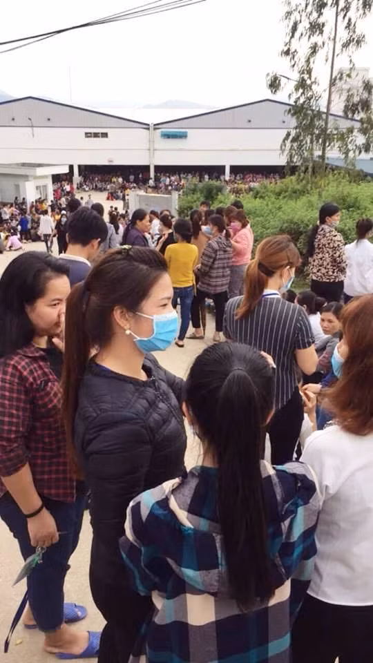Chiều ngày 19/11, công nhân Công ty TNHH Hoa Việt NY vẫn tiếp tục ngừng việc.
