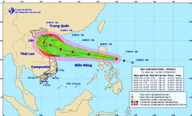 Hình ảnh dự báo đường đi của cơn bão Podul.
