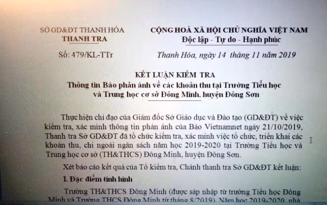 Kết luận của Thanh tra Sở GD&ĐT Thanh Hóa. Kết luận của Thanh tra Sở GD&ĐT Thanh Hóa.