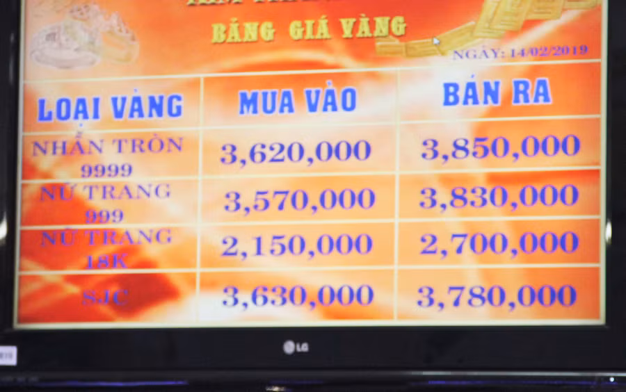 Giá vàng niêm yết công khai Giá vàng niêm yết công khai