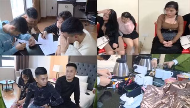 Các "nam thanh, nữ tú" sử dụng ma túy tập thể bị công an bắt quả tang tại khách sạn và phòng chung cư ở TP.Thanh Hóa. Ảnh: Công an Thanh Hóa cung cấp