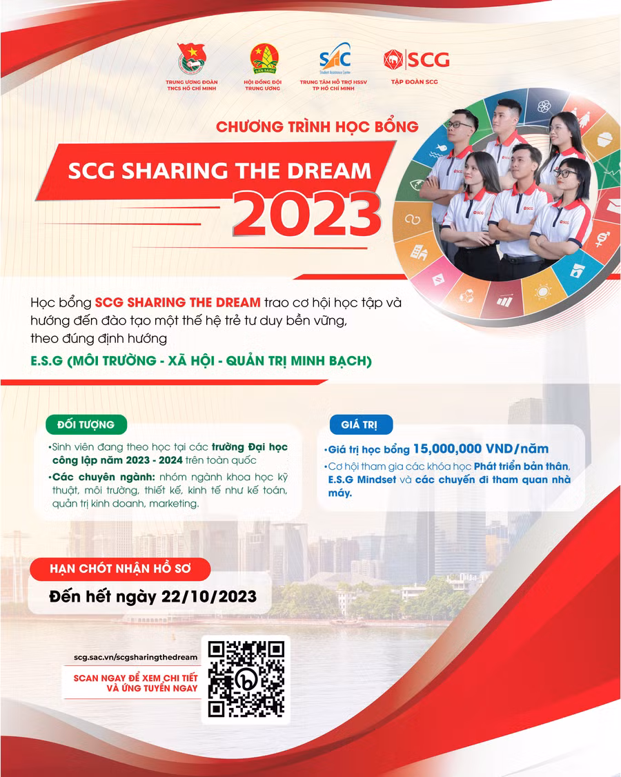 Thông tin về học bổng SCG Sharing The Dream năm 2023 cho sinh viên. Ảnh: BTC