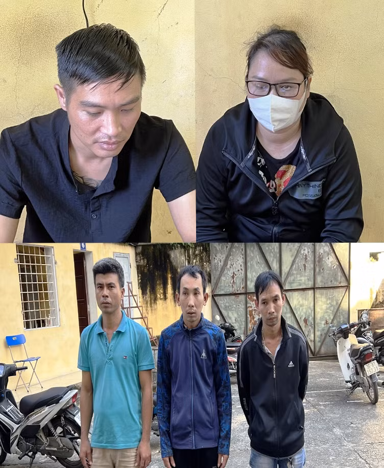 Nhóm nghi phạm bị Công an TP Thanh Hóa bắt giữ. Ảnh: Công an cung cấp.