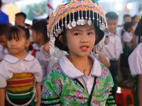Trong những bộ trang phục truyền thống của đồng bào Thái, Mường, Mông các em nhỏ rạng rỡ, háo hức trước năm học mới.