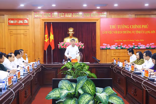 Thủ tướng Chính phủ Lê Minh Hưng làm việc với Ban Thường vụ Tỉnh ủy Lạng Sơn. Ảnh: VGP