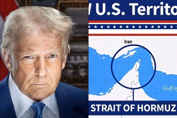 Tổng thống Mỹ Donald Trump tuyên bố eo biển Hormuz là “lãnh thổ mới của Mỹ”, ngày 18/8/2026.