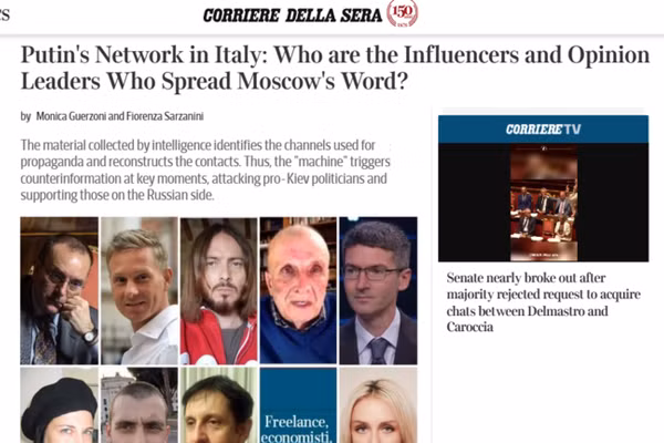 Bài báo về “Mạng lưới của Putin ở Ý”, đăng trên tờ Corriere della Sera, ngày 5/6/2022.